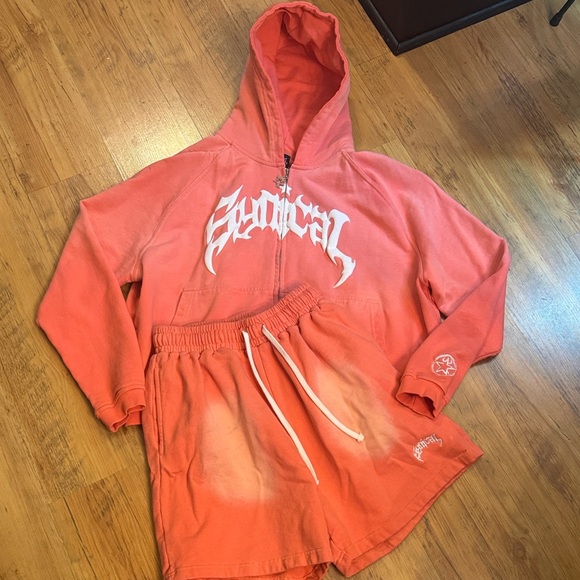 Synical Global Hoodie Shorts Set Sz L Tangerine - Picture 1 of 12
